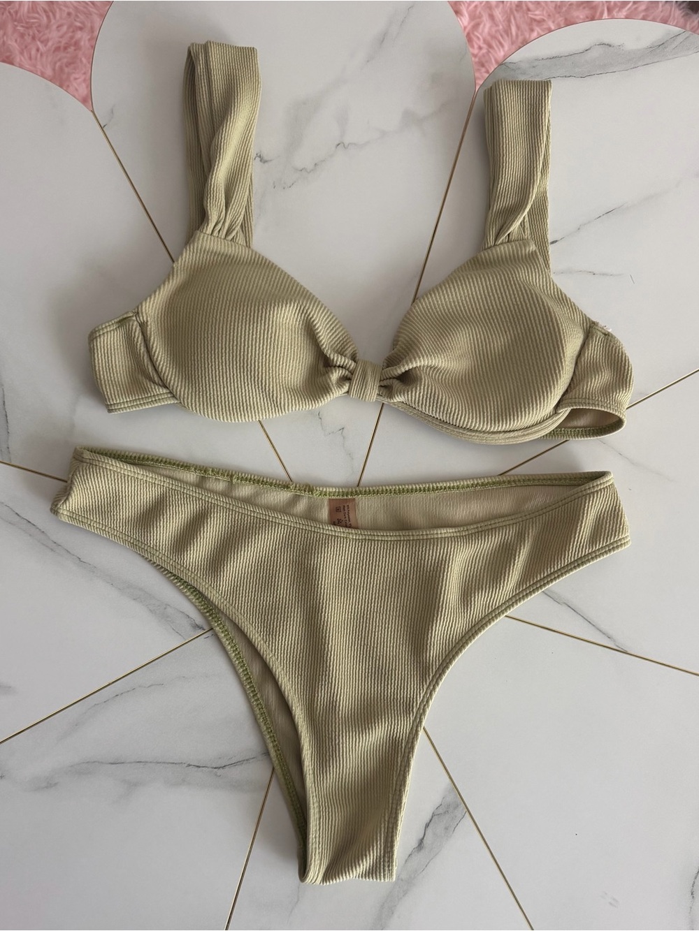 Ribbed Knot‎ Front Bikini Set - Sage olive green/ old money classic swimwear